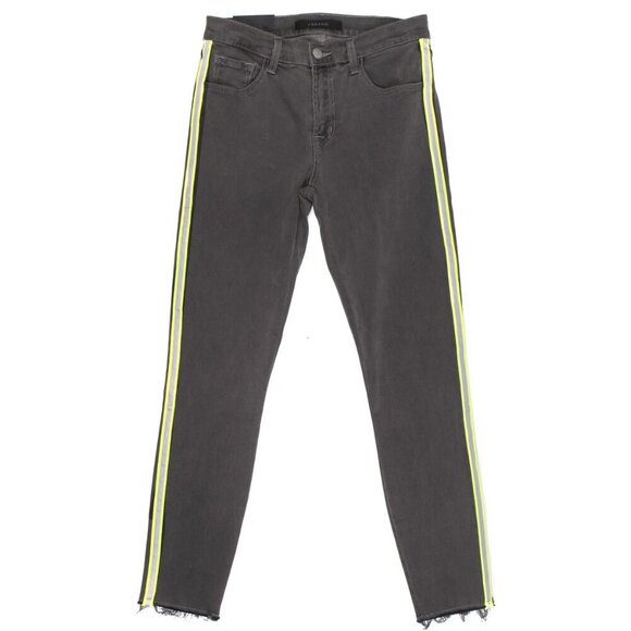 J BRAND 835 Crop Raw Hem Skinny Jeans Mid-Rise Black Grey Reflective Stripe 27 - Picture 4 of 10